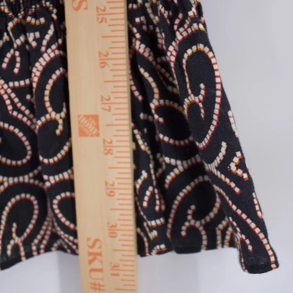 Alexis Mini Dress Womens XS Black Geometric Smocked Puff Sleeve Linen Ruffle